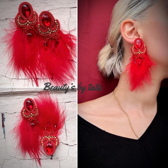 Handmade soutache red earring - Picture 1 of 1